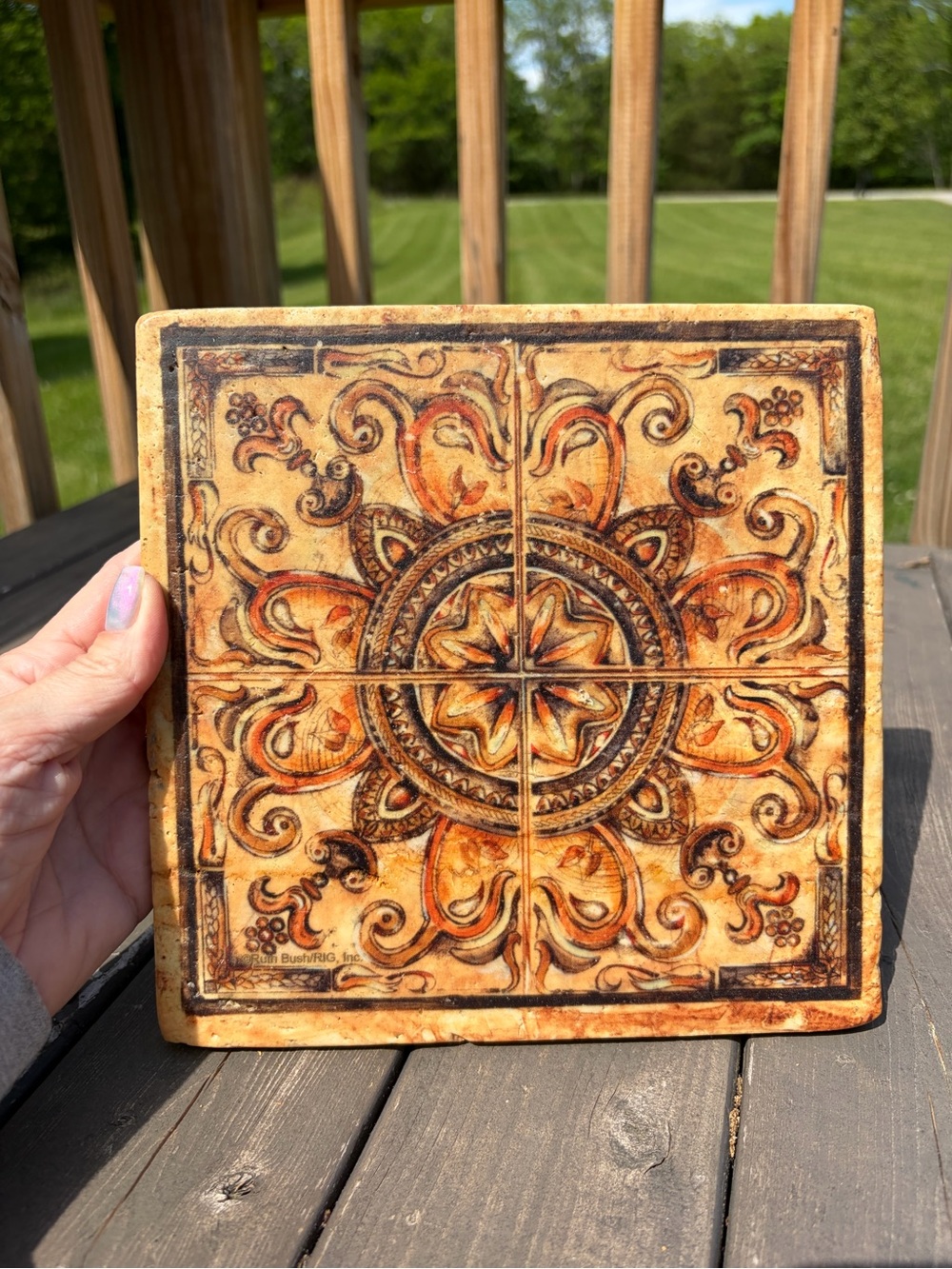 VINTAGE PIER 1 RUTH BUSH TRIVET TUSCAN SCROLL TILE ITALIAN FRESCO Heavy